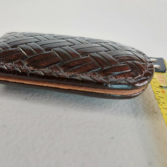 Leather Money Clip VTG Magnetic with basketweave leather Design Chocolate Brown - Picture 2 of 12